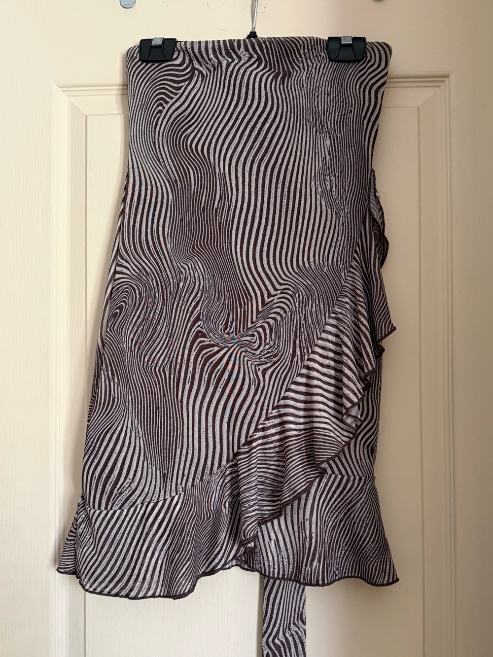Zara Brown & Cream Asymmetrical Wrap Skirt with Ruffle Hem